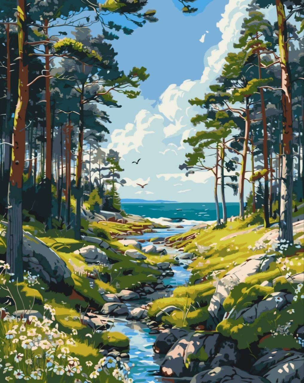 Forest Stream Landscape Paint by Numbers Kit, 40x50 cm