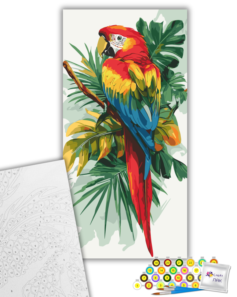 Tropical Parrot Paint by Numbers Kit, 40x80 cm
