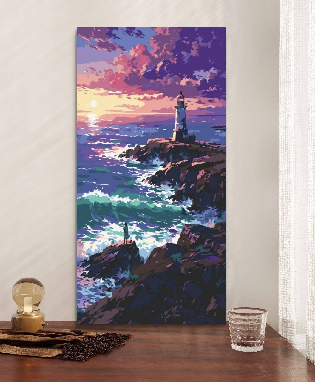 Ocean Lighthouse Sunset Paint by Numbers Kit, 40x50 cm