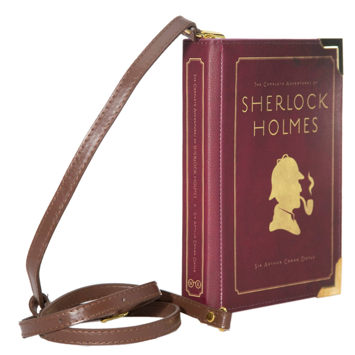 Sherlock Holmes Silhouette Burgundy Book Handbag Crossbody Clutch: Large