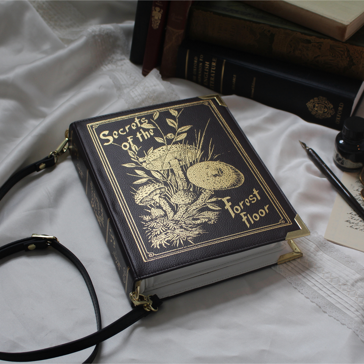 Luxury Gold Foiled Secrets of the Forest Floor Book Handbag Crossbody Purse: Large