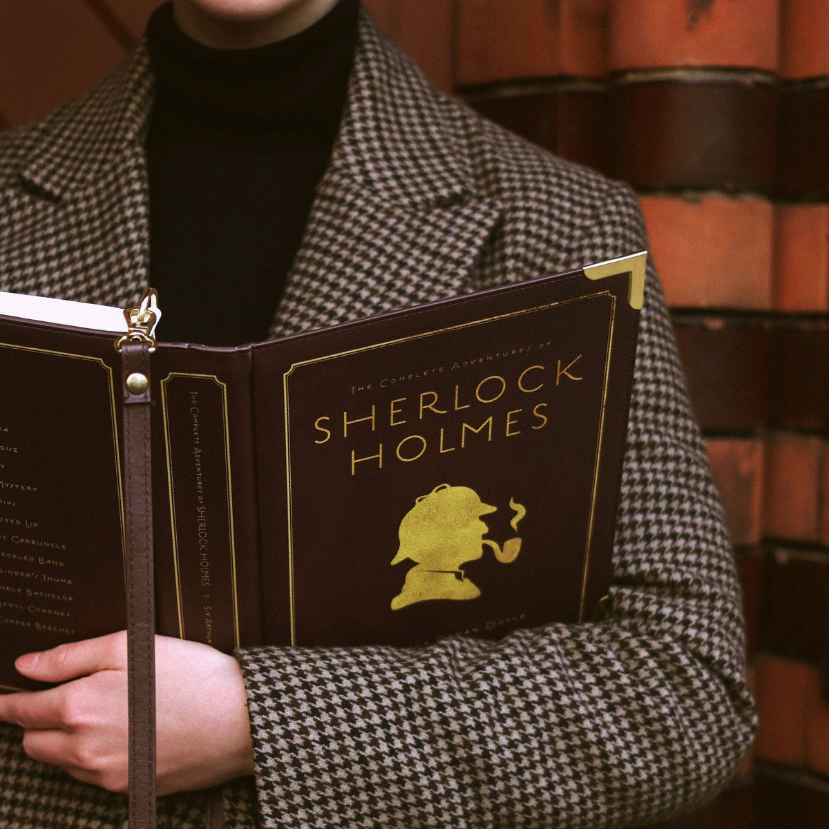 Sherlock Holmes Silhouette Burgundy Book Handbag Crossbody Clutch: Large
