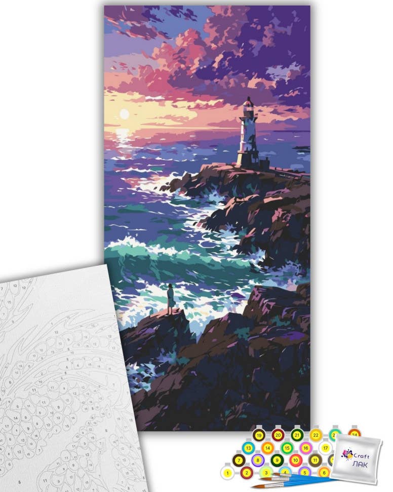 Ocean Lighthouse Sunset Paint by Numbers Kit, 40x50 cm