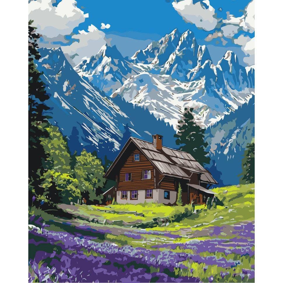 Mountain Cabin Landscape Paint by Numbers, 40x50 cm