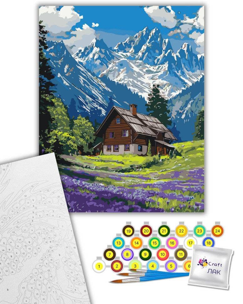 Mountain Cabin Landscape Paint by Numbers, 40x50 cm