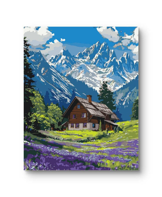 Mountain Cabin Landscape Paint by Numbers, 40x50 cm