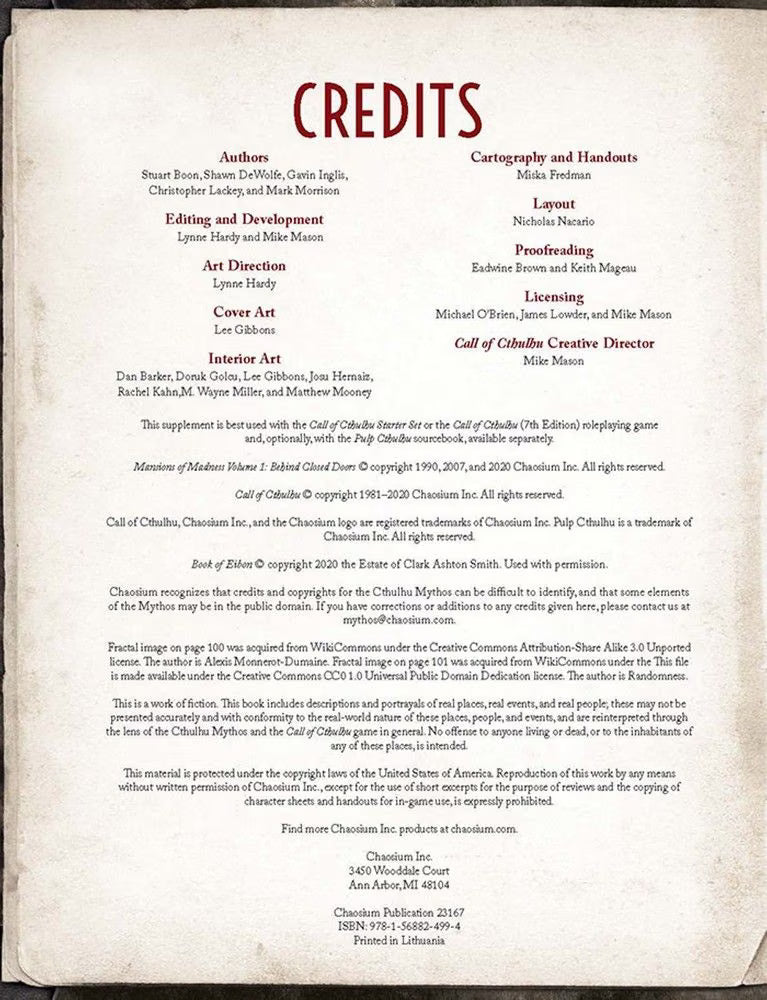 Mansions of Madness Volume 1: Behind Closed Doors: Call of Cthulhu RPG