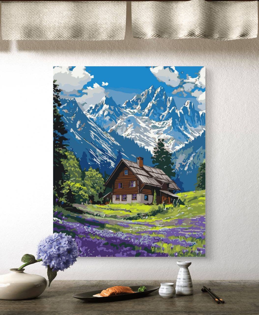 Mountain Cabin Landscape Paint by Numbers, 40x50 cm