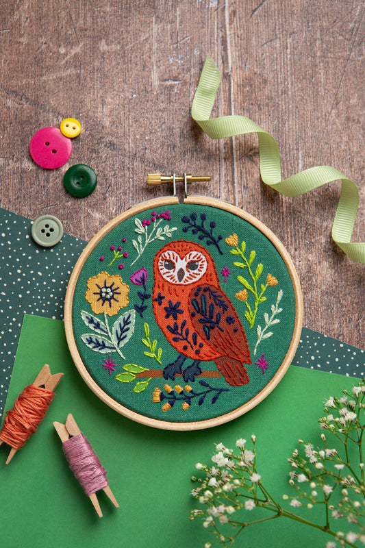 Folk Owl Mini Embroidery Kit | Beginner Craft Kit for Adults