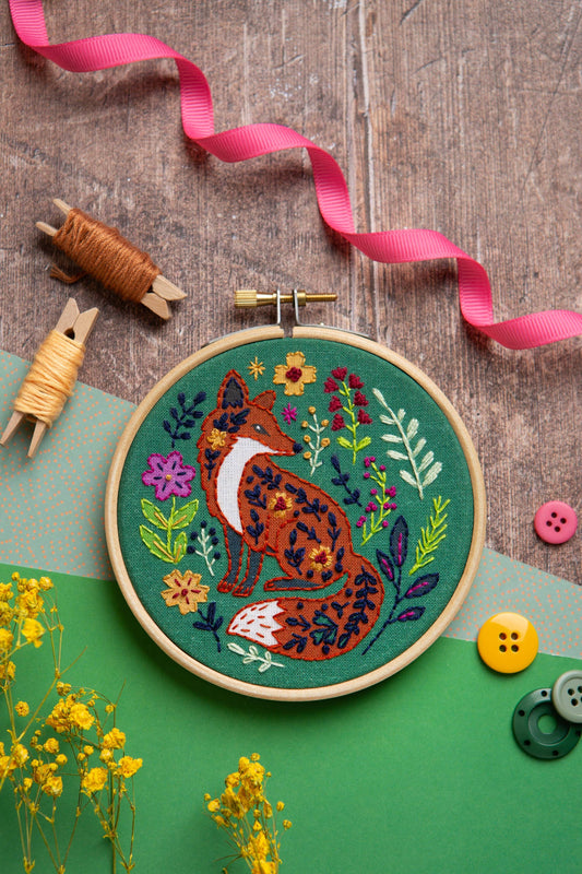 Folk Fox Mini Embroidery Kit | Beginner Craft Kit for Adults
